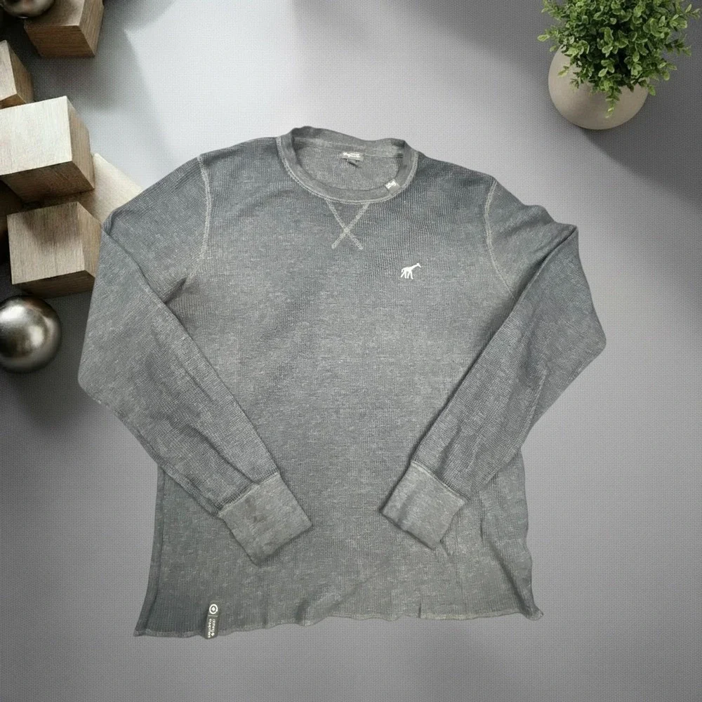 LRG Lifted Research Group Grey Thermal Waffle Knit Long Sleeve Shirt Mens Medium